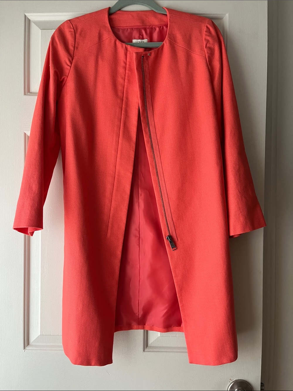 J. Crew Coral Zip-Front Long Sleeve Coat
